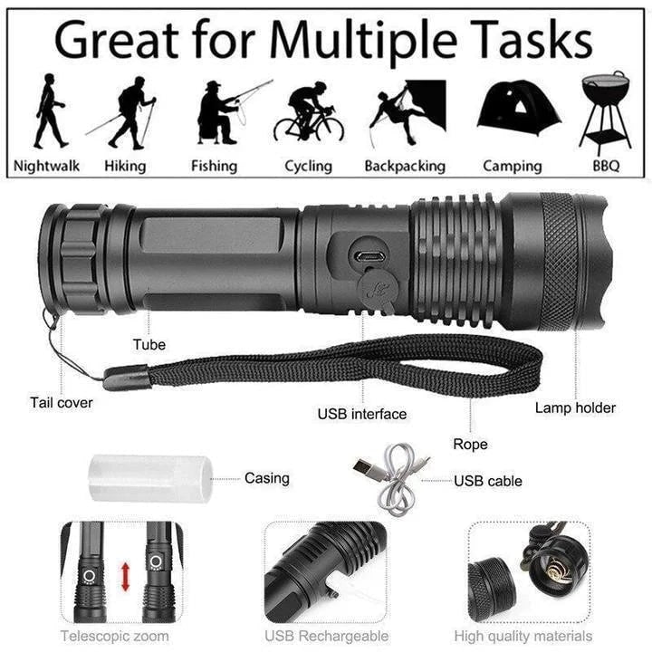 Rechargeable LED Flashlight with Adjustable Focus Beam and High Lumen Output - Image 7