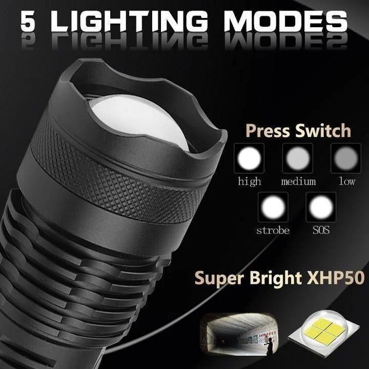 Rechargeable LED Flashlight with Adjustable Focus Beam and High Lumen Output - Image 8