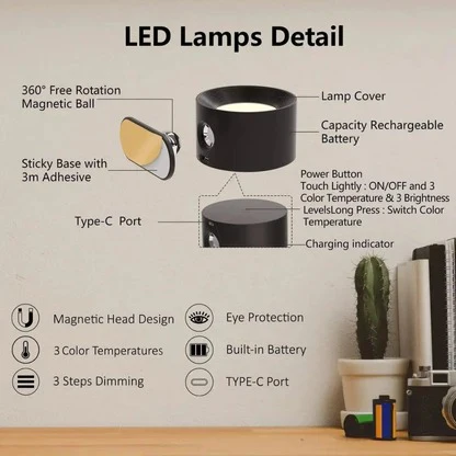 Rechargeable Wall Sconce with 360° Rotating Magnetic Head and Remote Control - Image 5