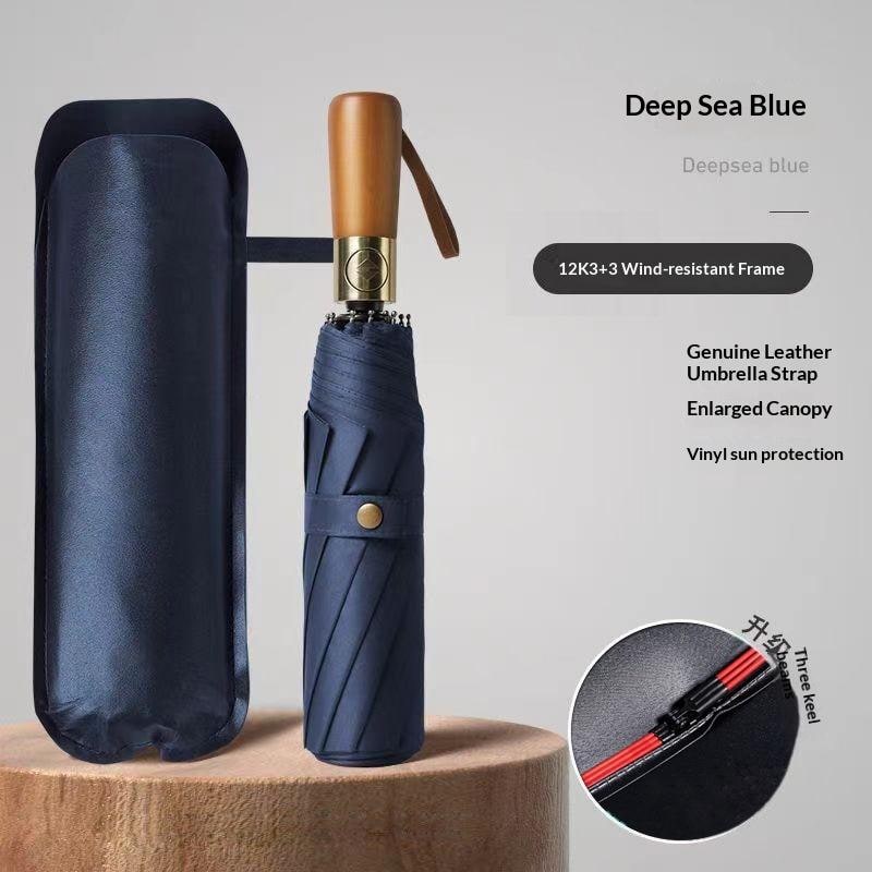 Repel Windproof Travel Umbrella with Wooden Handle and Automatic Folding - Image 5