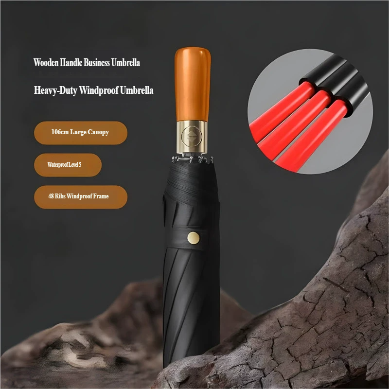 Repel Windproof Travel Umbrella with Wooden Handle and Automatic Folding - Image 8