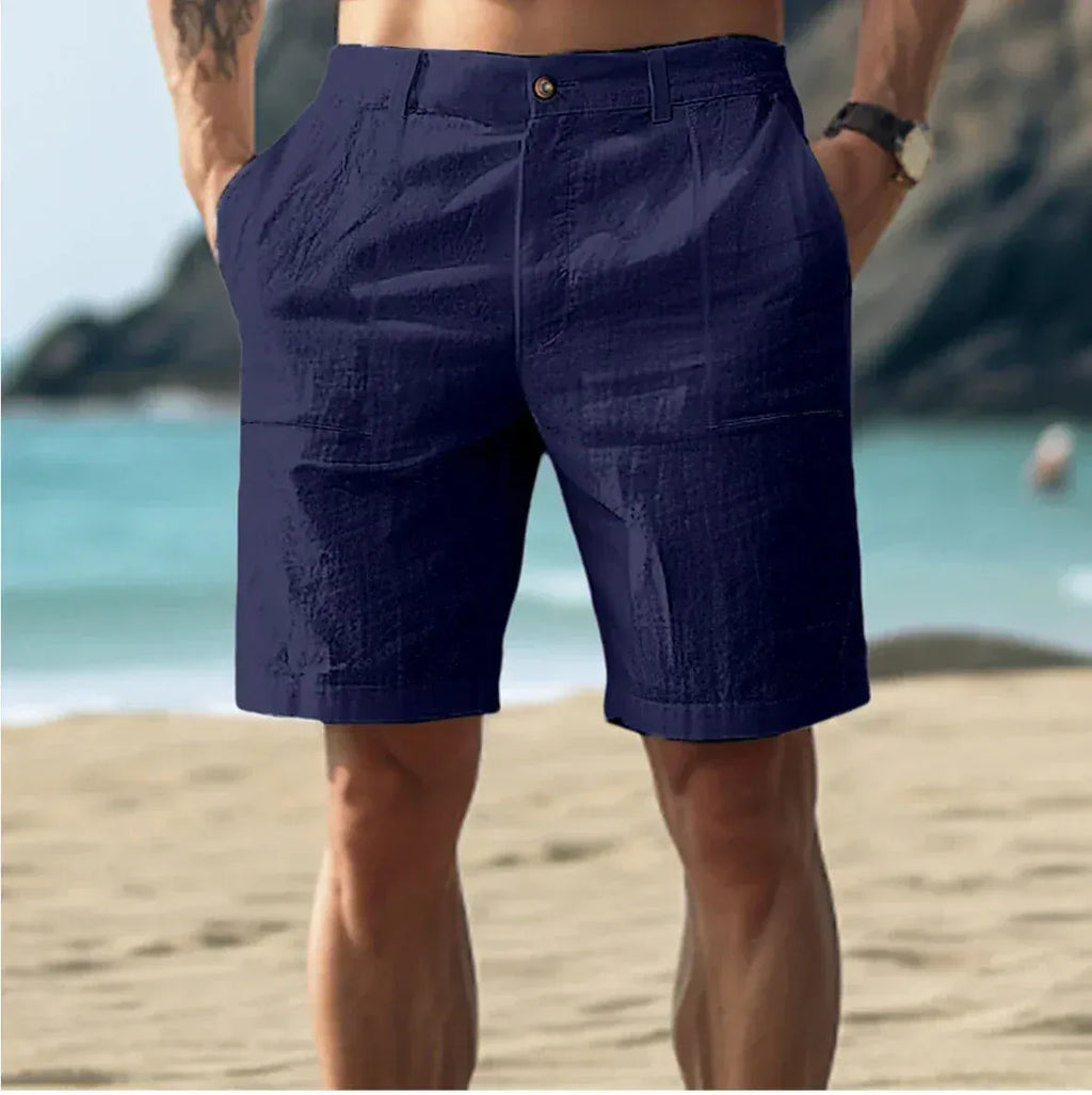 Salvatore | Pantaloncini Estivi Rilassati in Lino da Uomo Blu Scuro