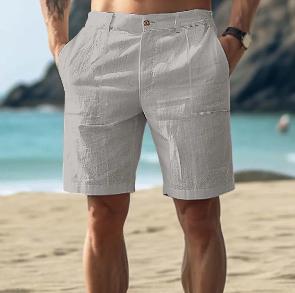 Salvatore | Pantaloncini Estivi Rilassati in Lino da Uomo Grigio