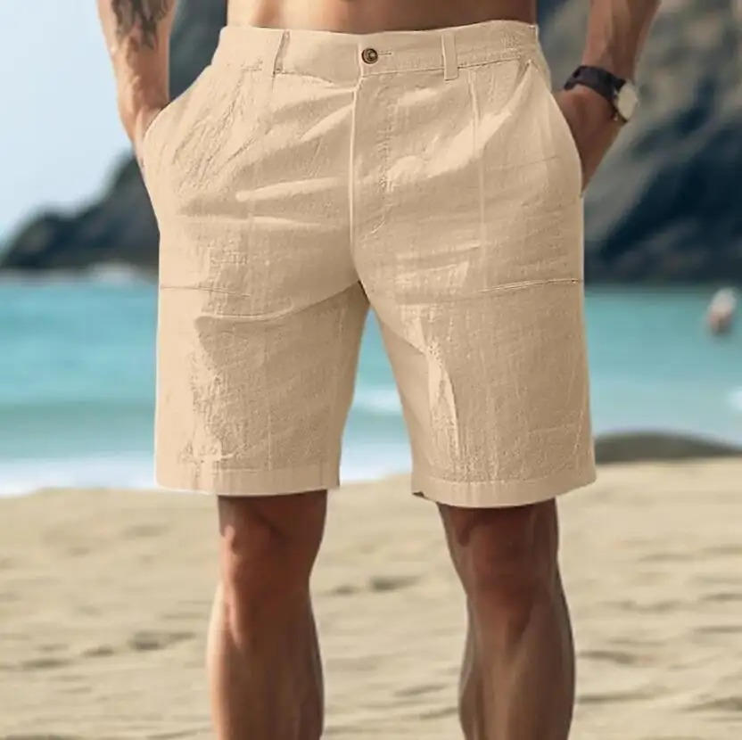 Salvatore | Pantaloncini Estivi Rilassati in Lino da Uomo Cachi