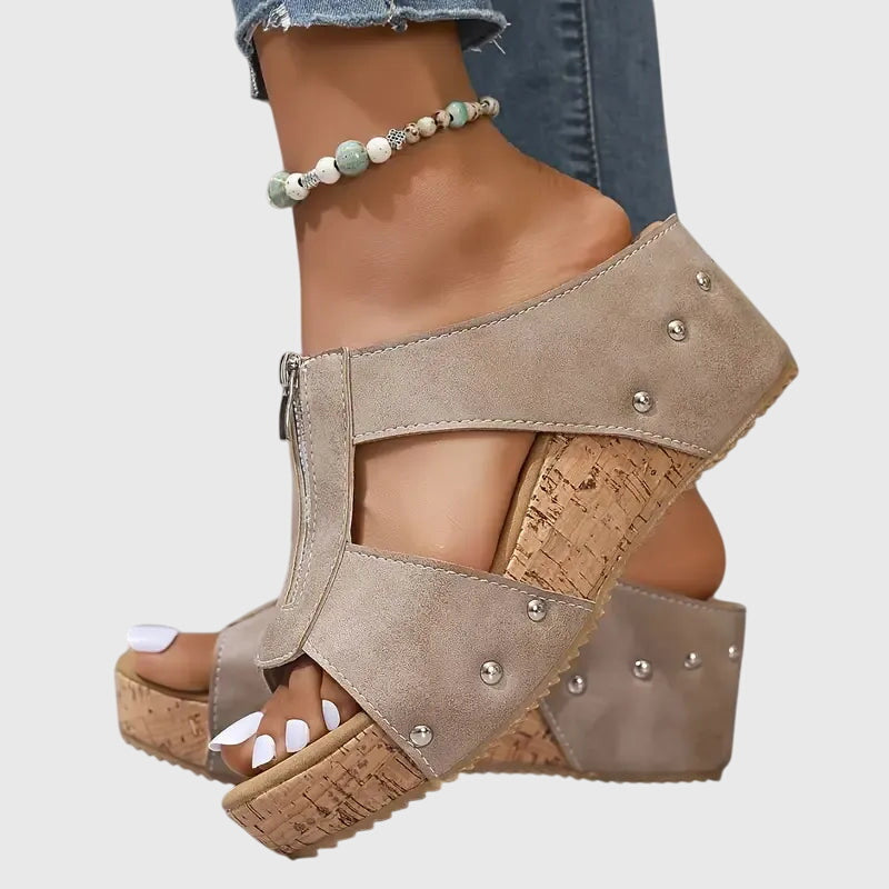 Sara | Ciabatte Donna Zeppa Sughero Kaki