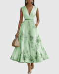 Sara | Vestito Midi Scollo V Plissettato Verde