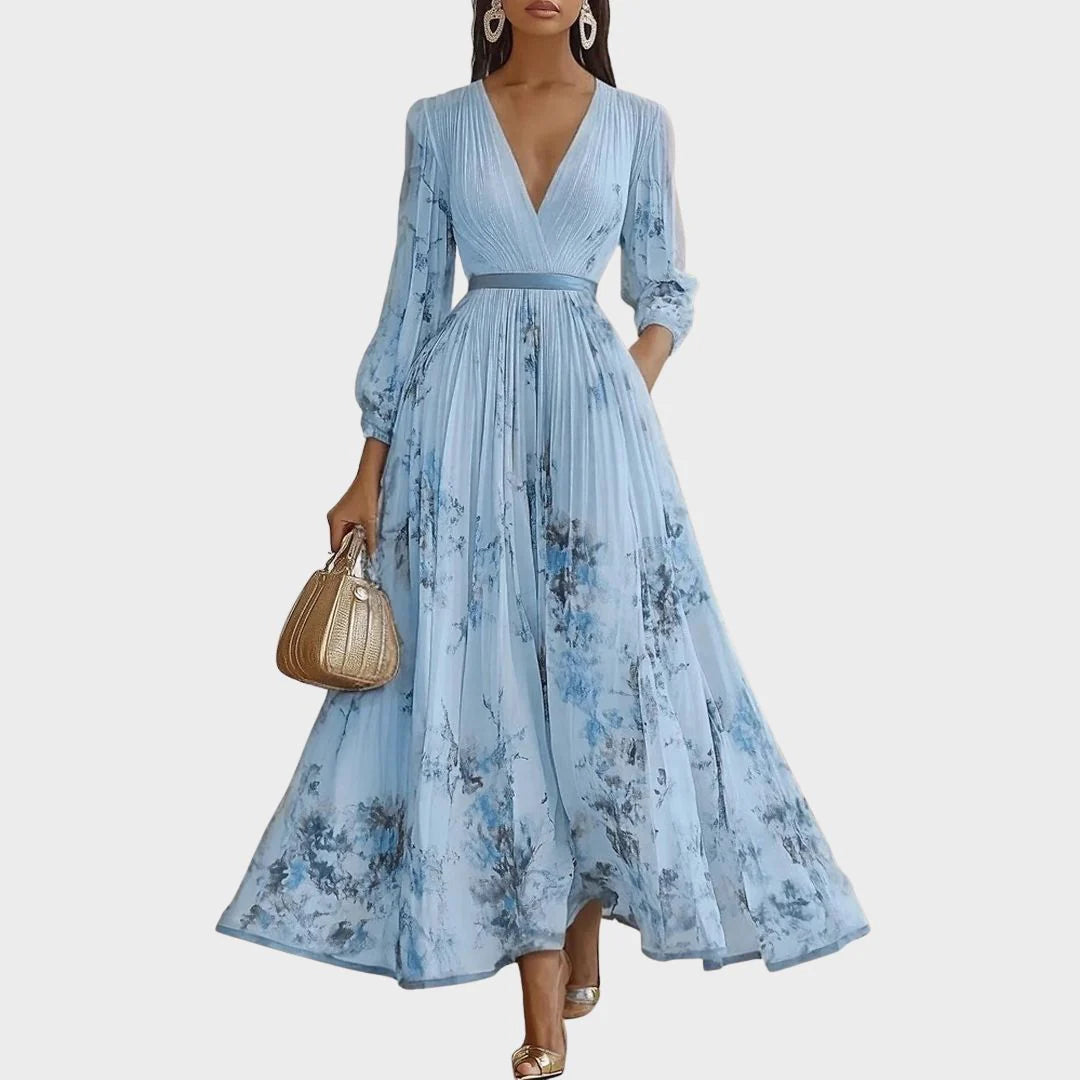 Sara | Vestito Midi Scollo V Plissettato Blu
