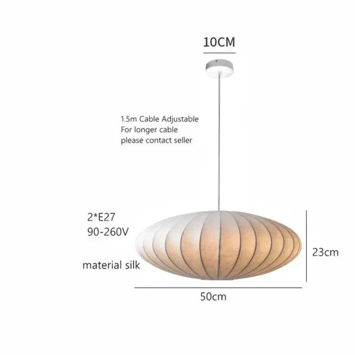 Saucer Pendant Light with Silk Shade and Ribbed Wire Frame Mid Century Modern Hanging Lamp - Image 3