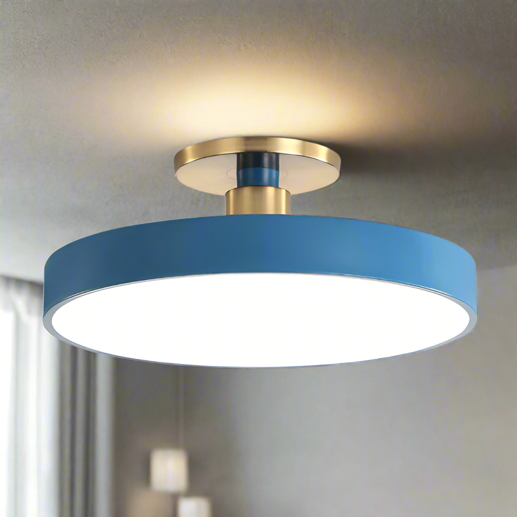 Semi Flush Mount LED Ceiling Light with Round Drum Shade Modern Minimalist - Image 1