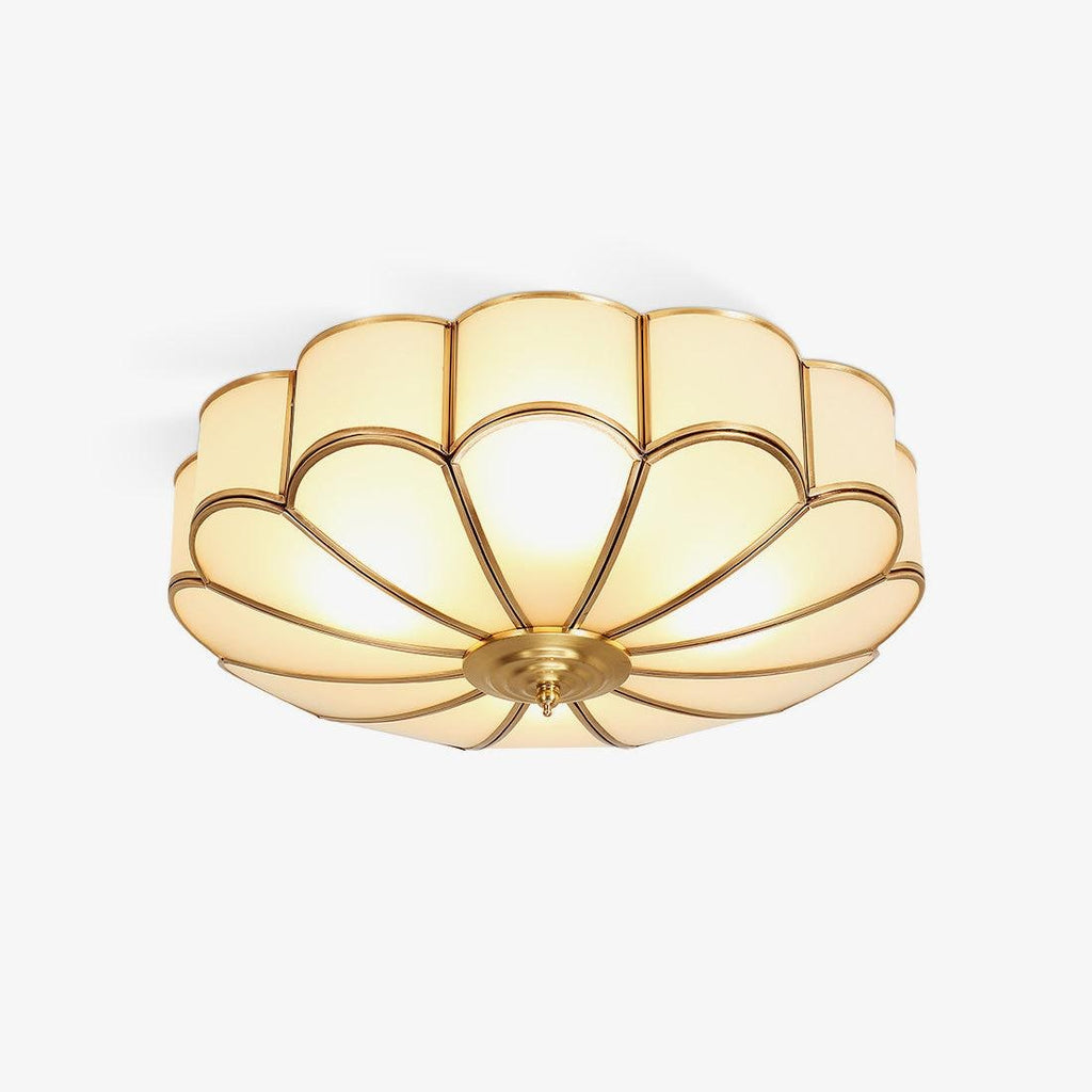 Semi Flush Mount Lighting with Scalloped Glass Dome and Brass Frame Ceiling - Image 1