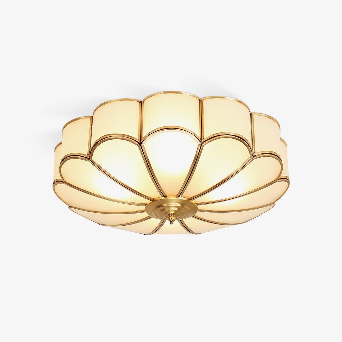 Semi Flush Mount Lighting with Scalloped Glass Dome and Brass Frame Ceiling - Image 1