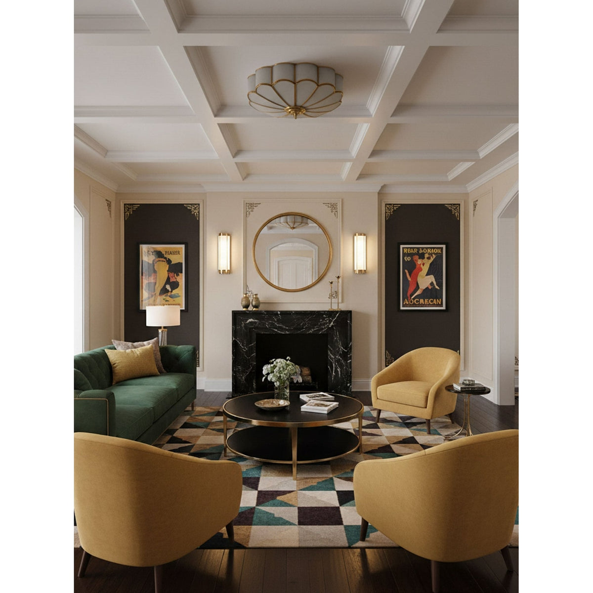 Semi Flush Mount Lighting with Scalloped Glass Dome and Brass Frame Ceiling - Image 15