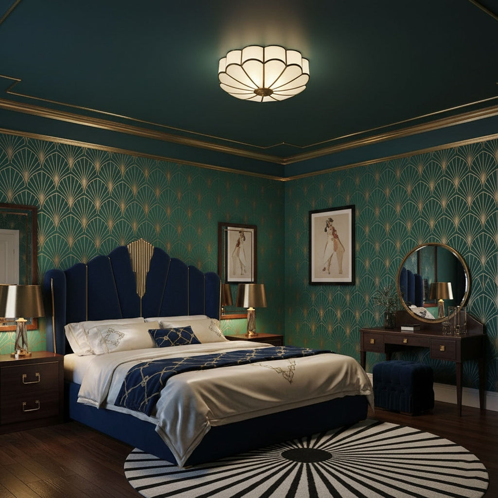 Semi Flush Mount Lighting with Scalloped Glass Dome and Brass Frame Ceiling - Image 22