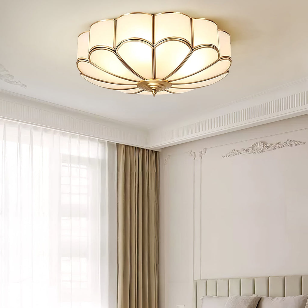 Semi Flush Mount Lighting with Scalloped Glass Dome and Brass Frame Ceiling - Image 23