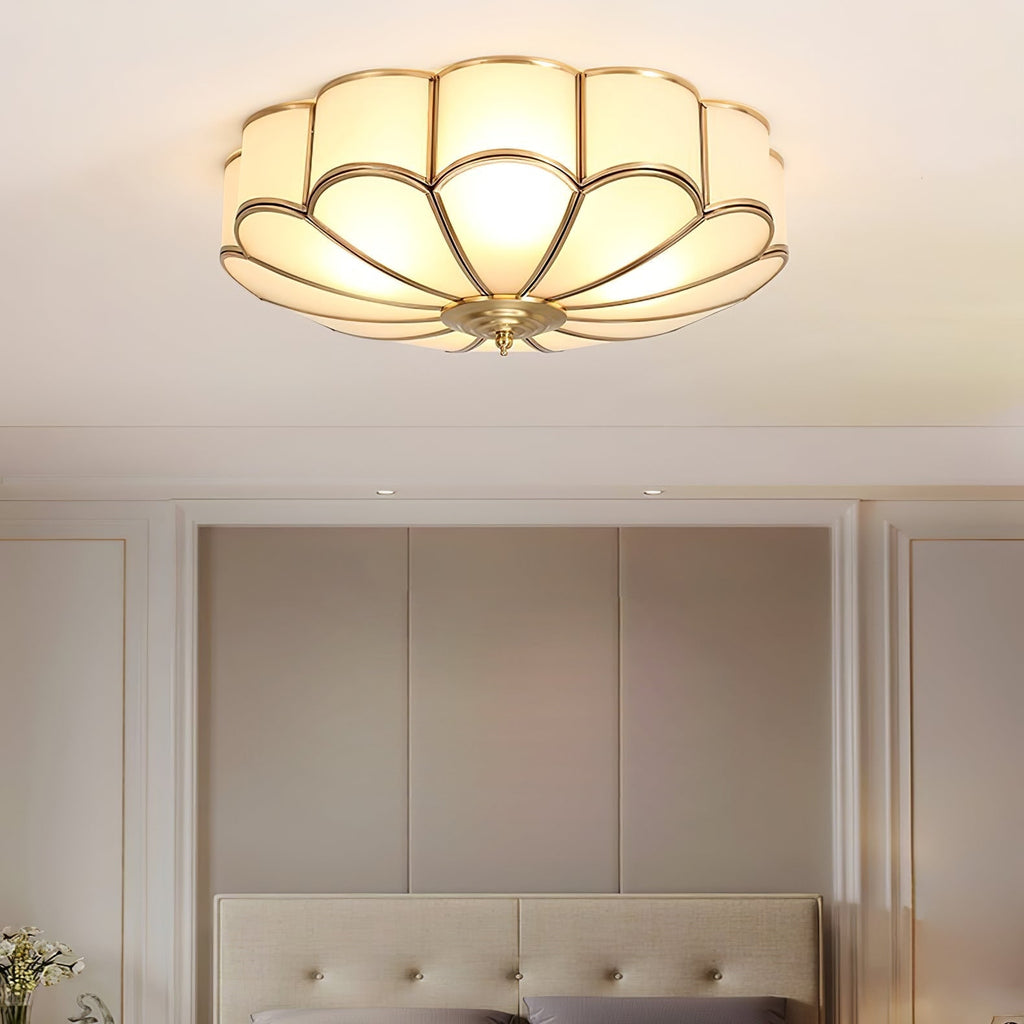Semi Flush Mount Lighting with Scalloped Glass Dome and Brass Frame Ceiling - Image 27