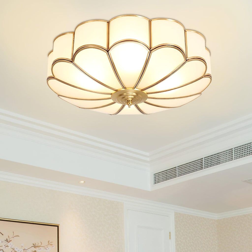 Semi Flush Mount Lighting with Scalloped Glass Dome and Brass Frame Ceiling - Image 28