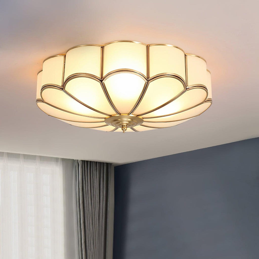 Semi Flush Mount Lighting with Scalloped Glass Dome and Brass Frame Ceiling - Image 31