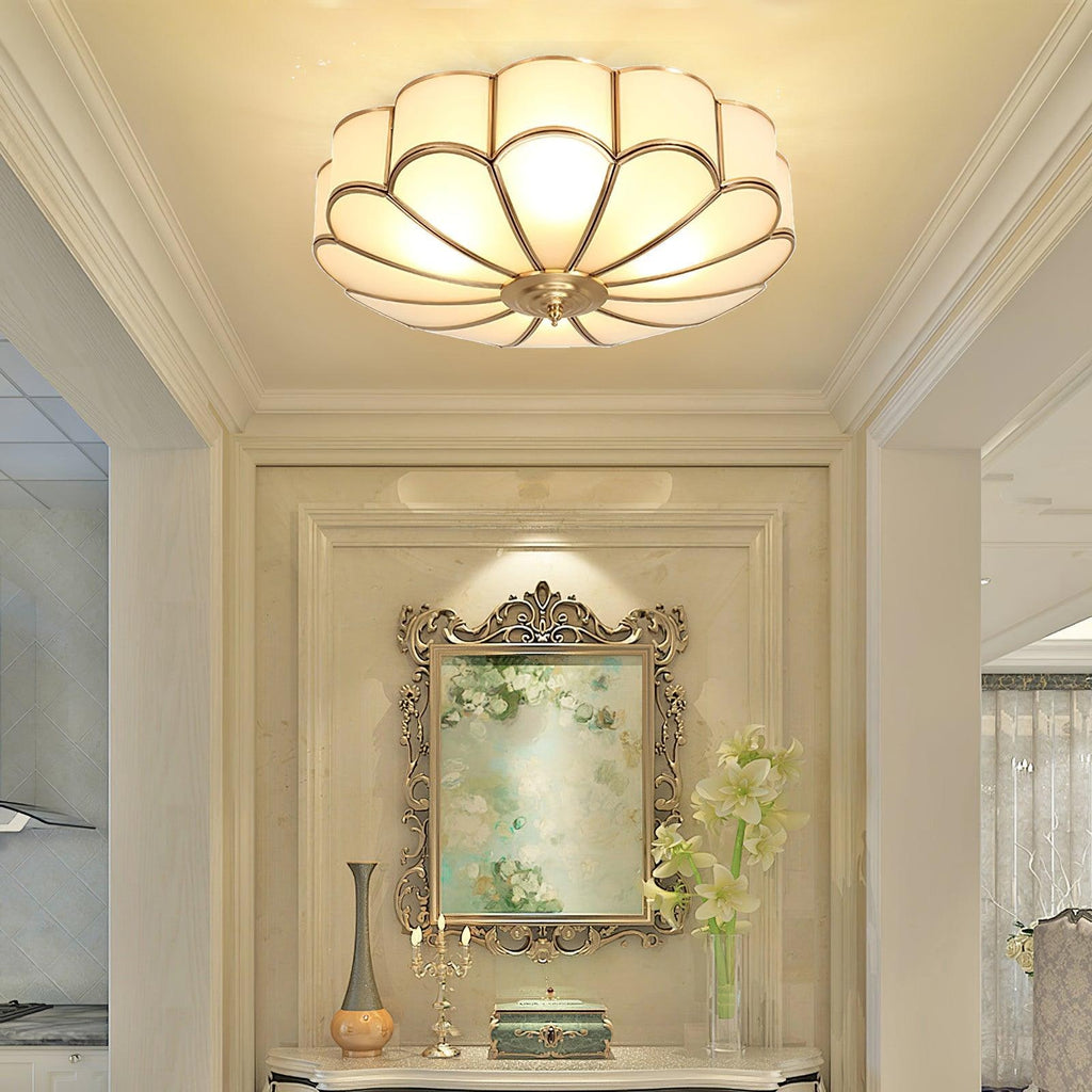 Semi Flush Mount Lighting with Scalloped Glass Dome and Brass Frame Ceiling - Image 32