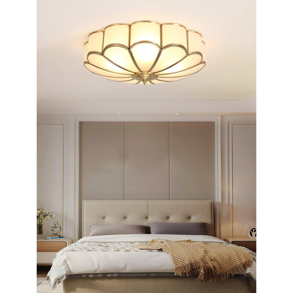 Semi Flush Mount Lighting with Scalloped Glass Dome and Brass Frame Ceiling - Image 36