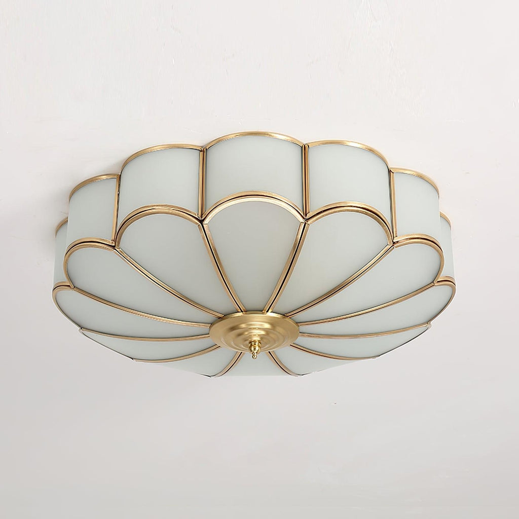 Semi Flush Mount Lighting with Scalloped Glass Dome and Brass Frame Ceiling - Image 37