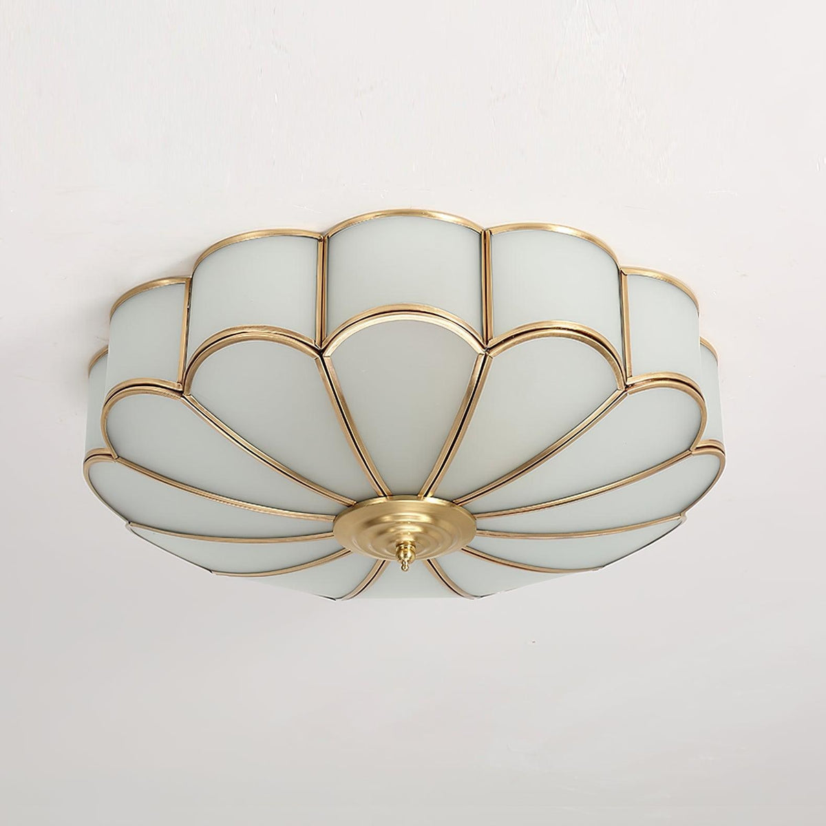 Semi Flush Mount Lighting with Scalloped Glass Dome and Brass Frame Ceiling - Image 37