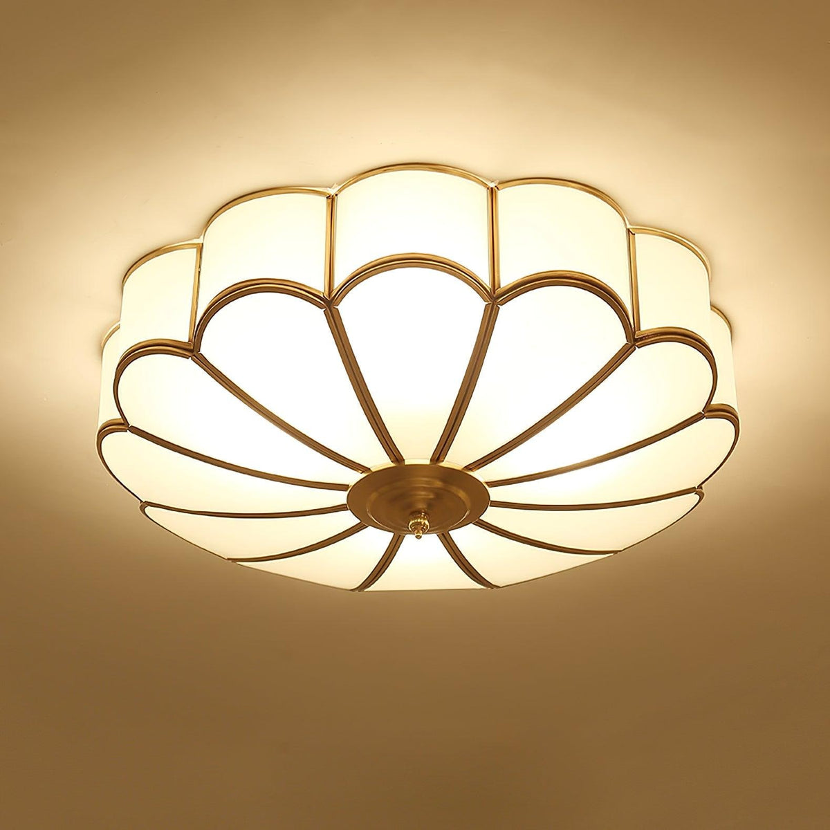 Semi Flush Mount Lighting with Scalloped Glass Dome and Brass Frame Ceiling - Image 38
