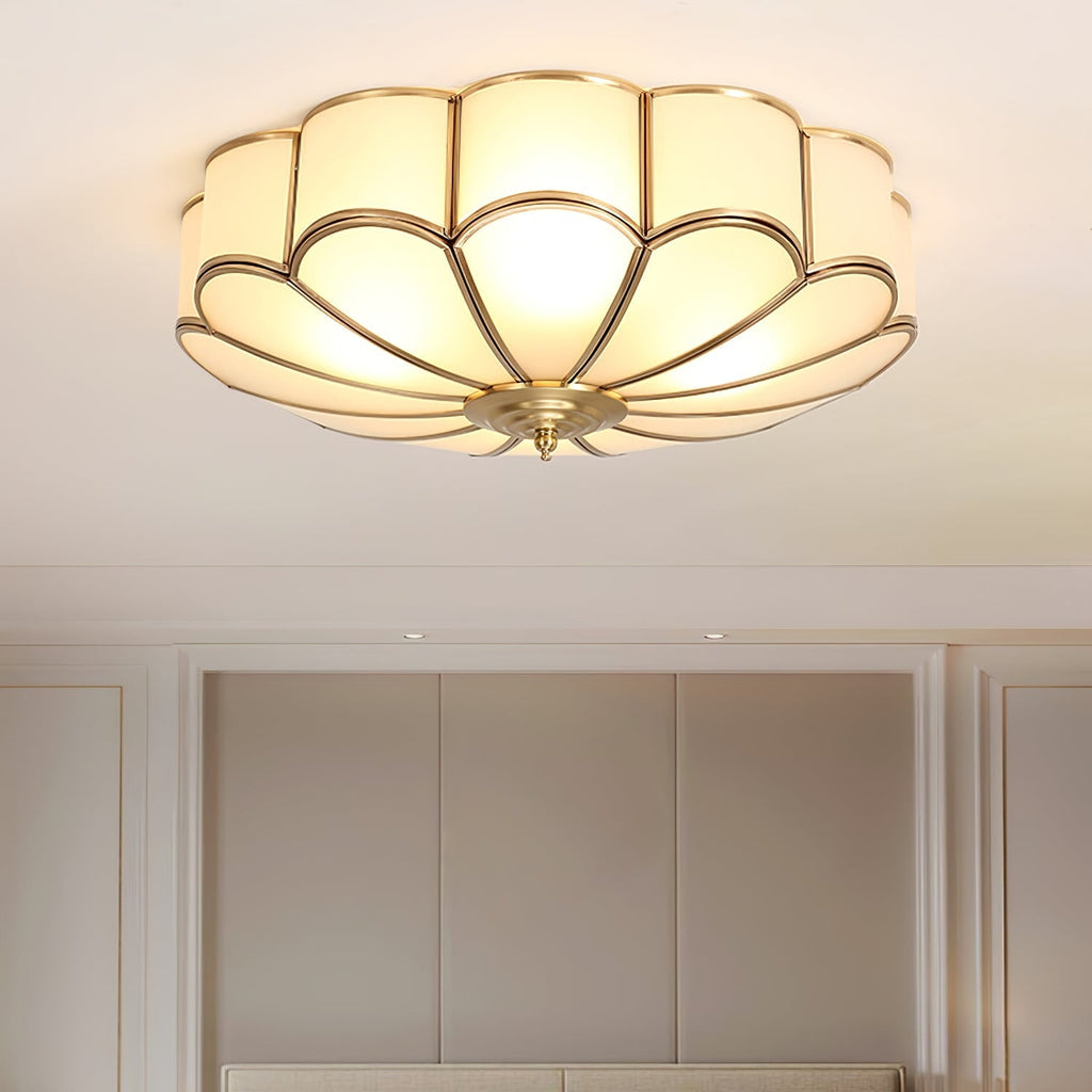 Semi Flush Mount Lighting with Scalloped Glass Dome and Brass Frame Ceiling - Image 41