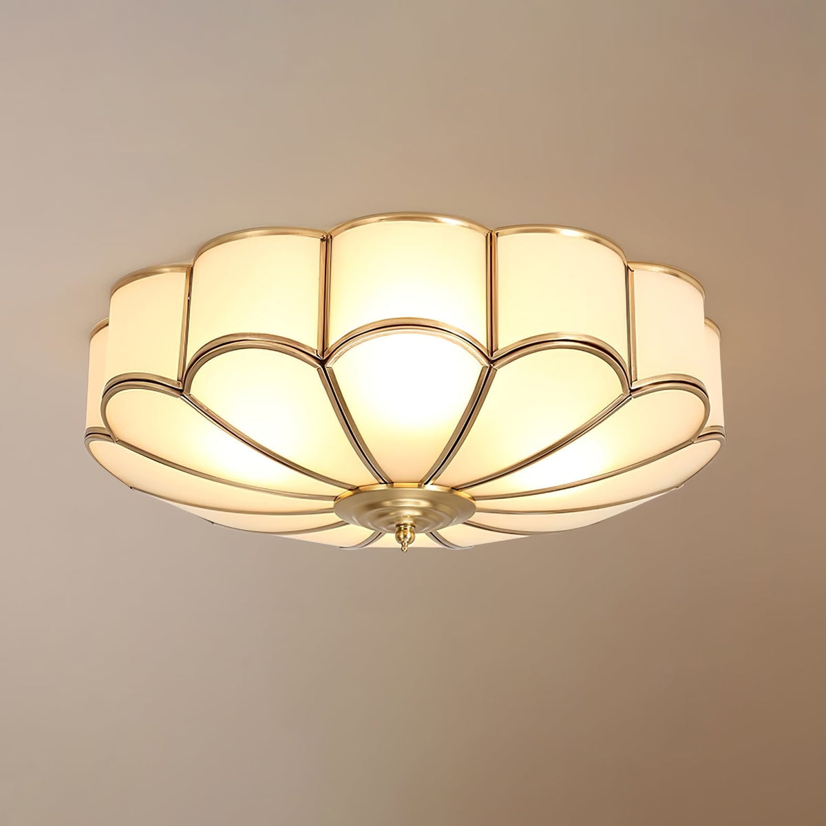 Semi Flush Mount Lighting with Scalloped Glass Dome and Brass Frame Ceiling - Image 42