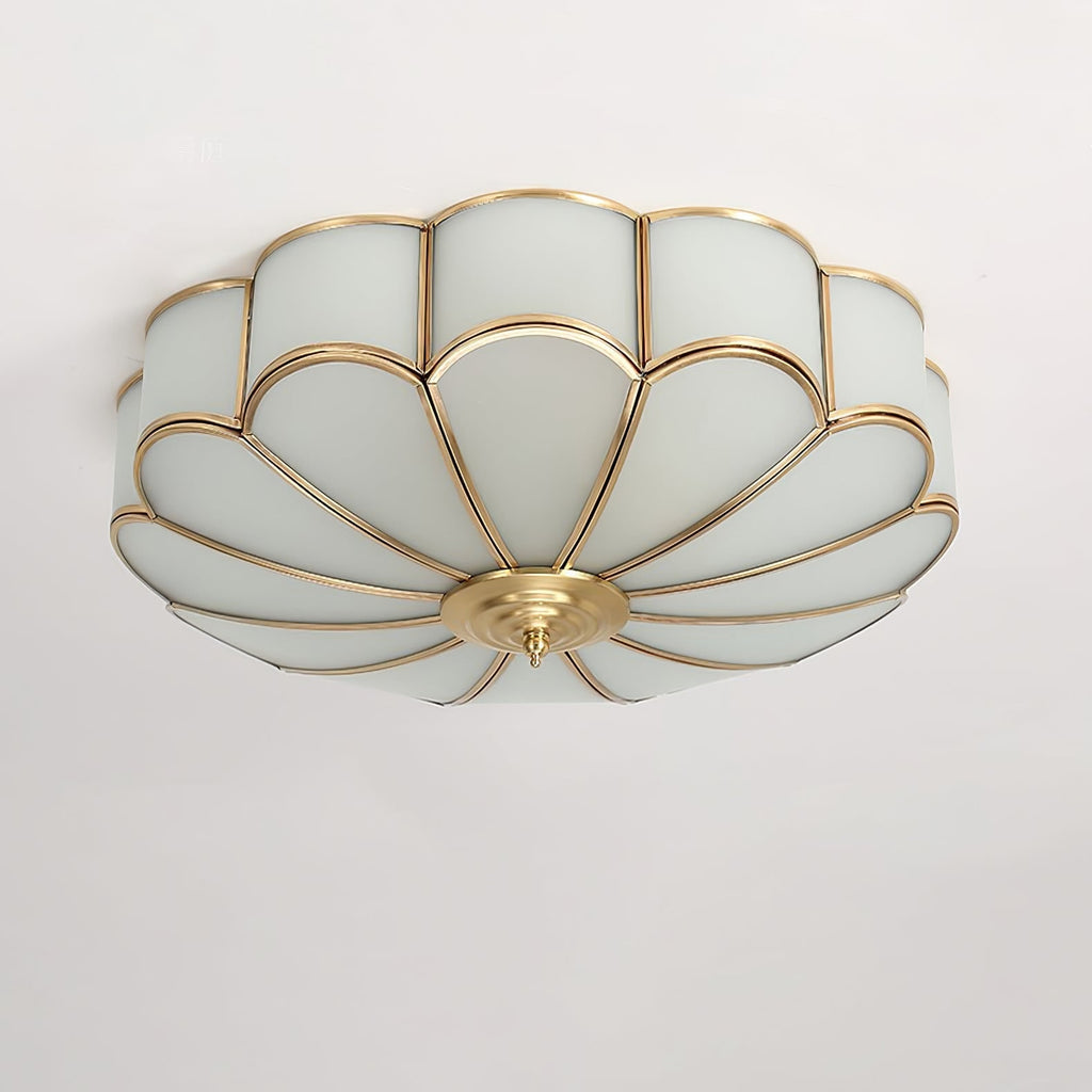 Semi Flush Mount Lighting with Scalloped Glass Dome and Brass Frame Ceiling - Image 43