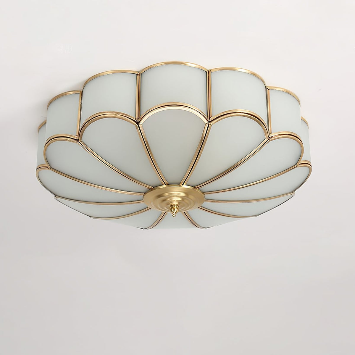 Semi Flush Mount Lighting with Scalloped Glass Dome and Brass Frame Ceiling - Image 43