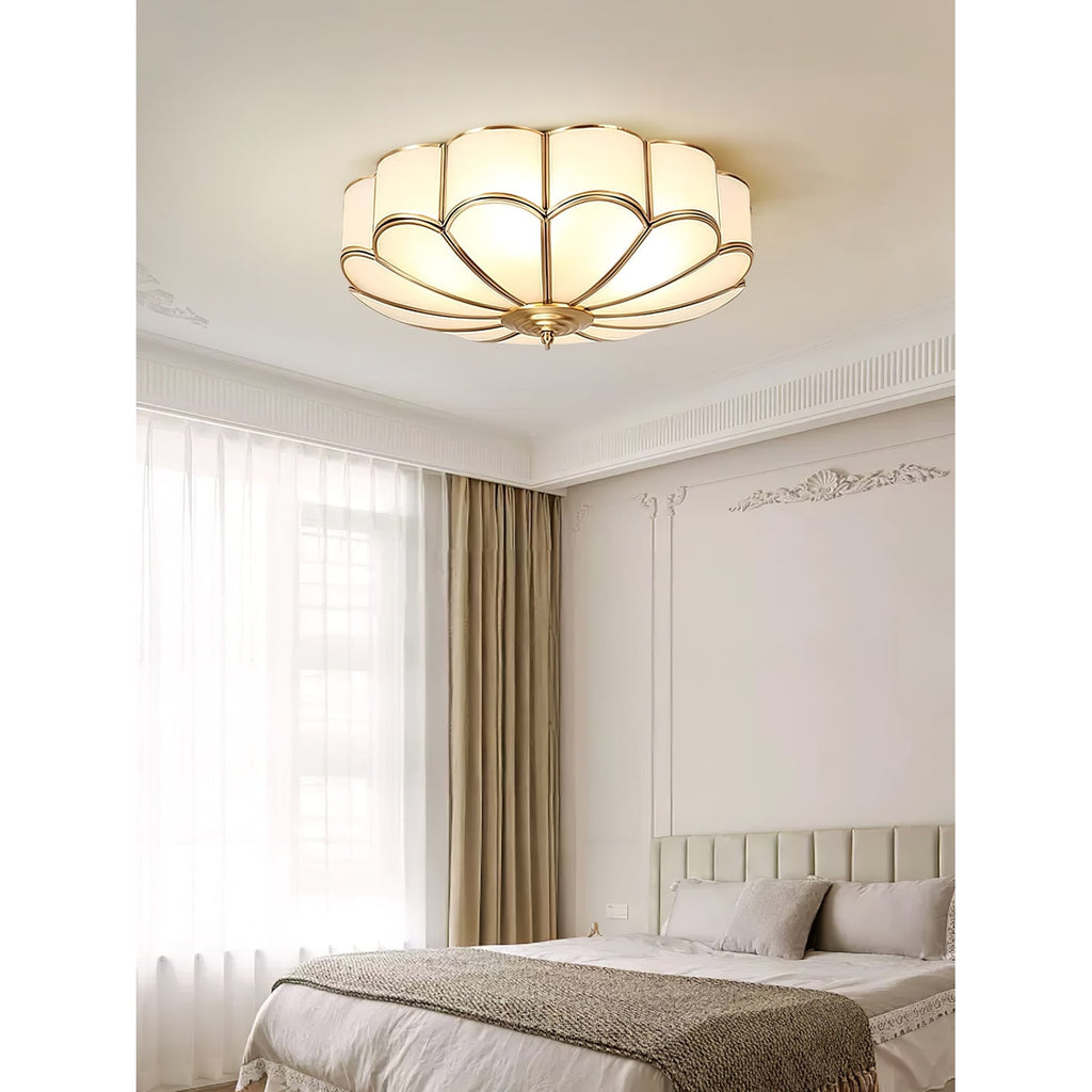 Semi Flush Mount Lighting with Scalloped Glass Dome and Brass Frame Ceiling - Image 45