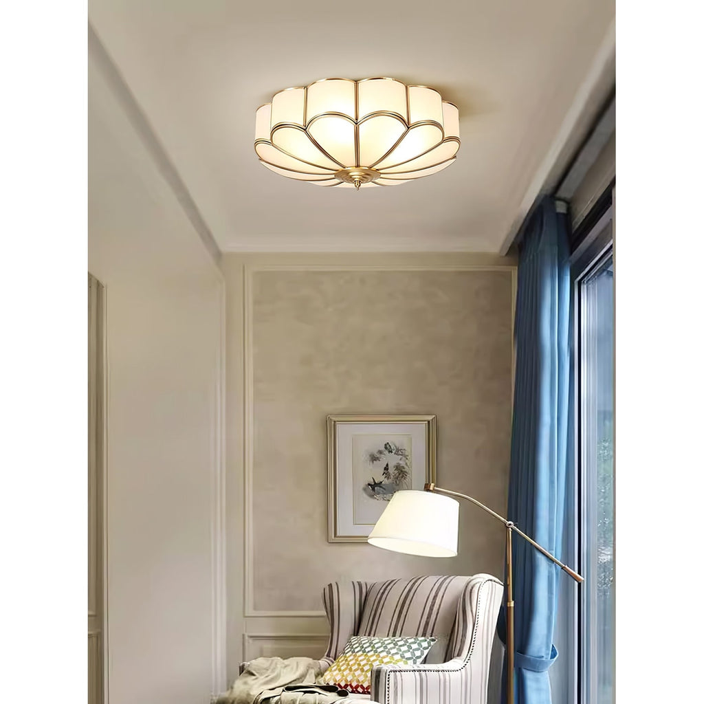 Semi Flush Mount Lighting with Scalloped Glass Dome and Brass Frame Ceiling - Image 46