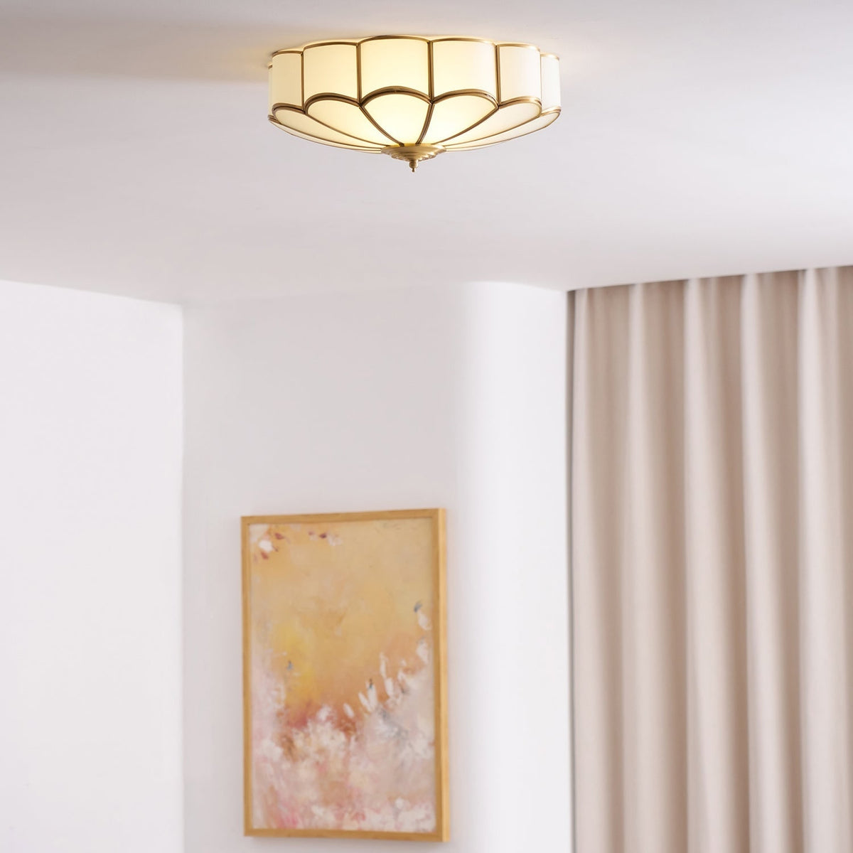 Semi Flush Mount Lighting with Scalloped Glass Dome and Brass Frame Ceiling - Image 47