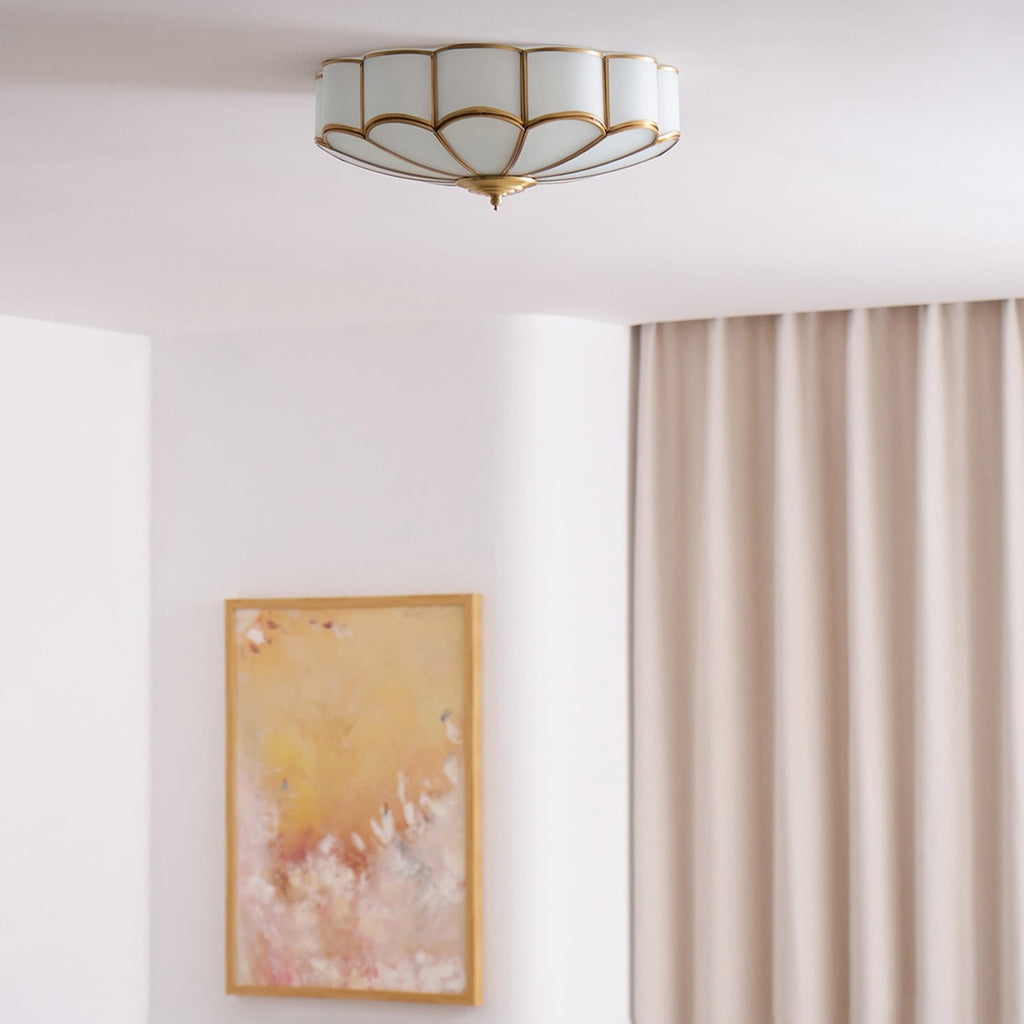 Semi Flush Mount Lighting with Scalloped Glass Dome and Brass Frame Ceiling - Image 48