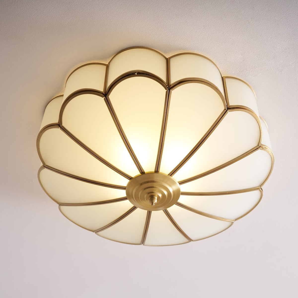 Semi Flush Mount Lighting with Scalloped Glass Dome and Brass Frame Ceiling - Image 50