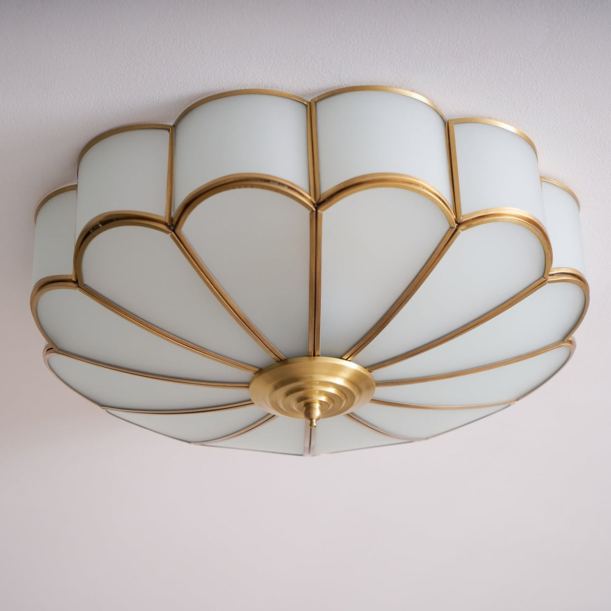 Semi Flush Mount Lighting with Scalloped Glass Dome and Brass Frame Ceiling - Image 51