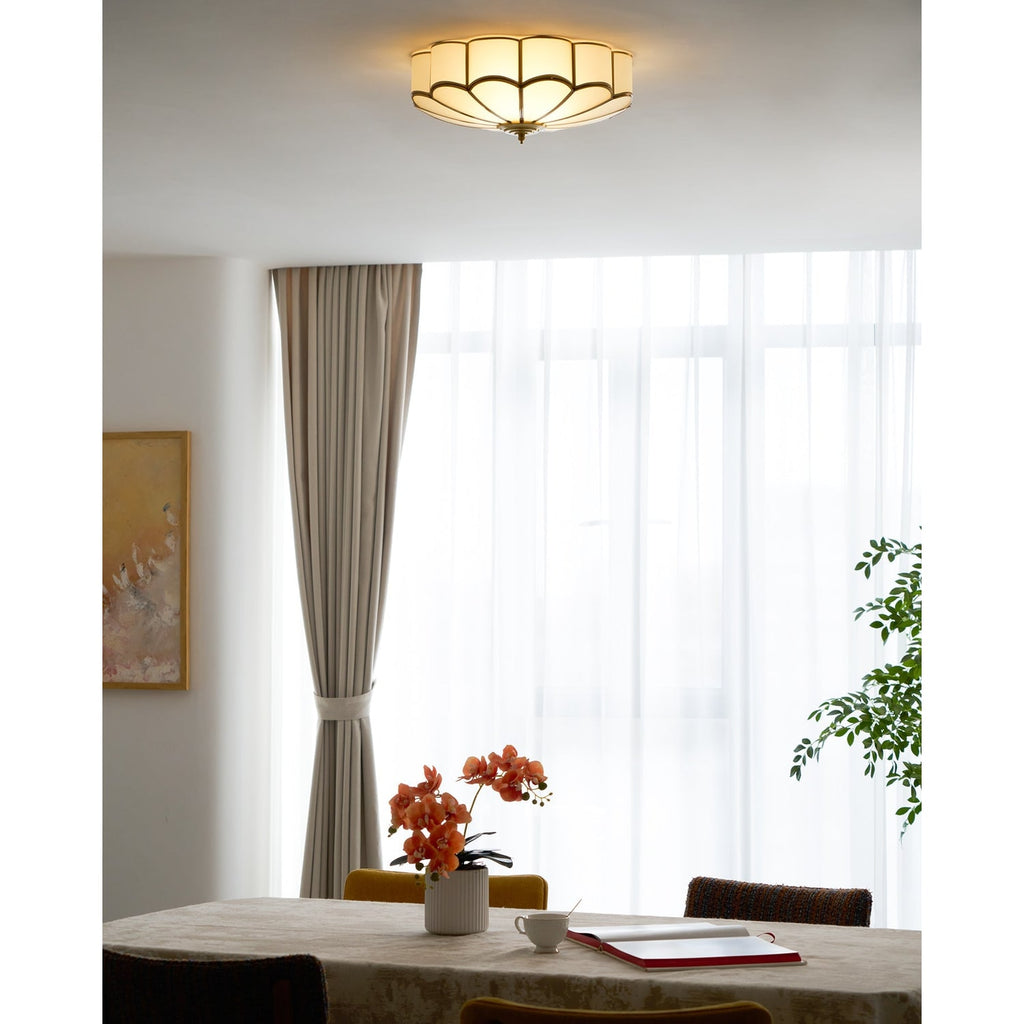 Semi Flush Mount Lighting with Scalloped Glass Dome and Brass Frame Ceiling - Image 52