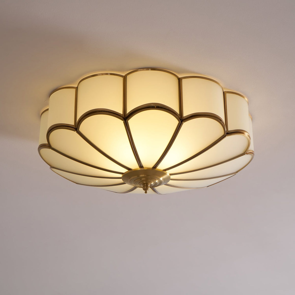Semi Flush Mount Lighting with Scalloped Glass Dome and Brass Frame Ceiling - Image 55