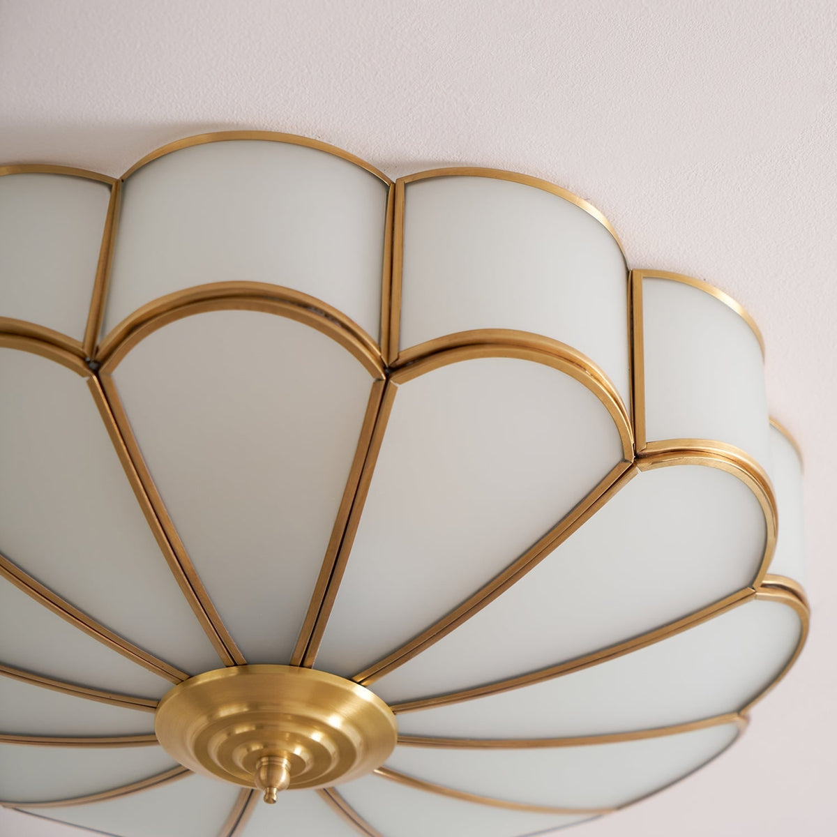 Semi Flush Mount Lighting with Scalloped Glass Dome and Brass Frame Ceiling - Image 56