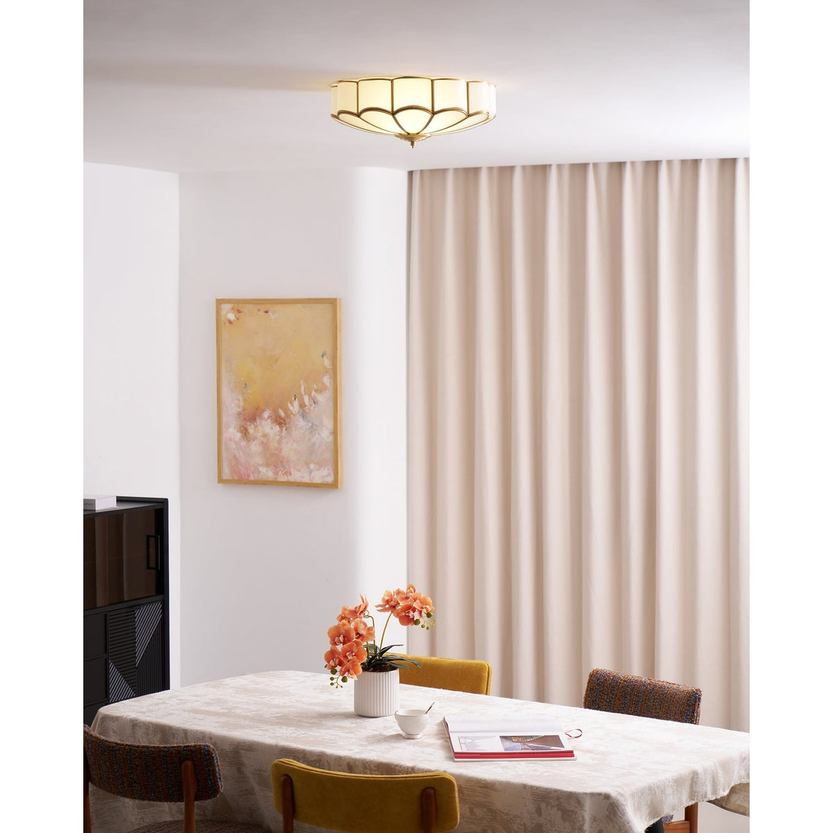 Semi Flush Mount Lighting with Scalloped Glass Dome and Brass Frame Ceiling - Image 57