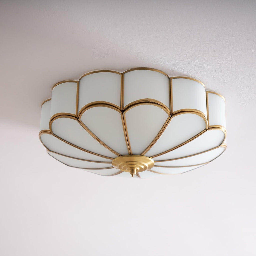 Semi Flush Mount Lighting with Scalloped Glass Dome and Brass Frame Ceiling - Image 58