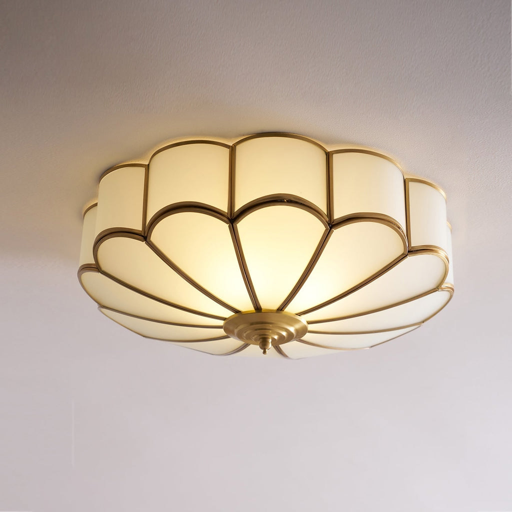 Semi Flush Mount Lighting with Scalloped Glass Dome and Brass Frame Ceiling - Image 59