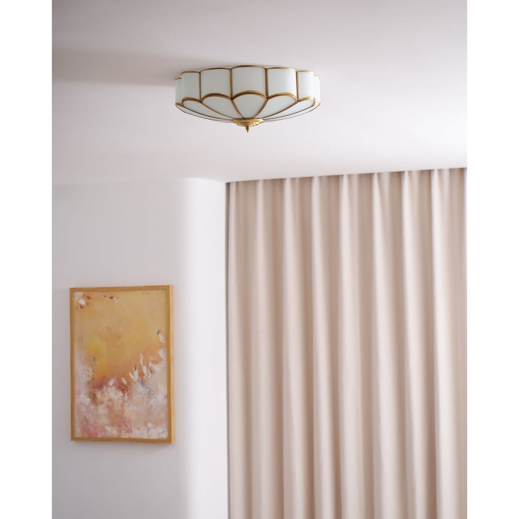 Semi Flush Mount Lighting with Scalloped Glass Dome and Brass Frame Ceiling - Image 60