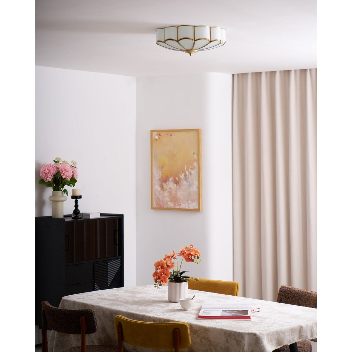 Semi Flush Mount Lighting with Scalloped Glass Dome and Brass Frame Ceiling - Image 61
