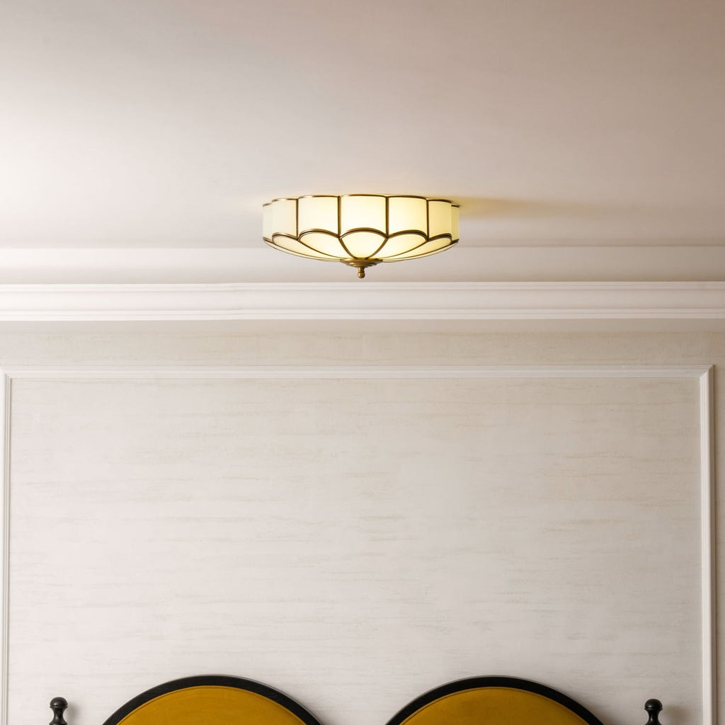 Semi Flush Mount Lighting with Scalloped Glass Dome and Brass Frame Ceiling - Image 62