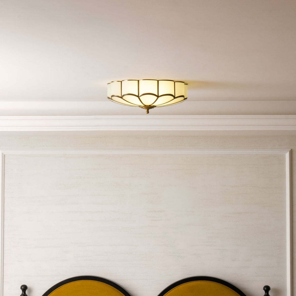 Semi Flush Mount Lighting with Scalloped Glass Dome and Brass Frame Ceiling - Image 62