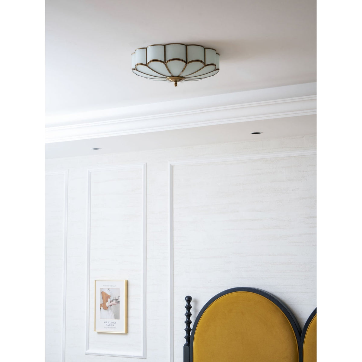 Semi Flush Mount Lighting with Scalloped Glass Dome and Brass Frame Ceiling - Image 65