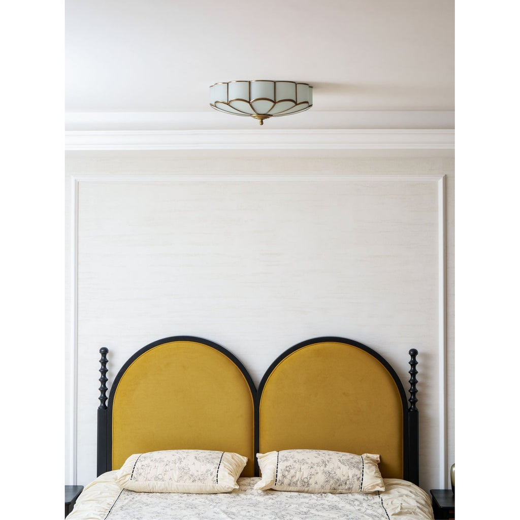 Semi Flush Mount Lighting with Scalloped Glass Dome and Brass Frame Ceiling - Image 66