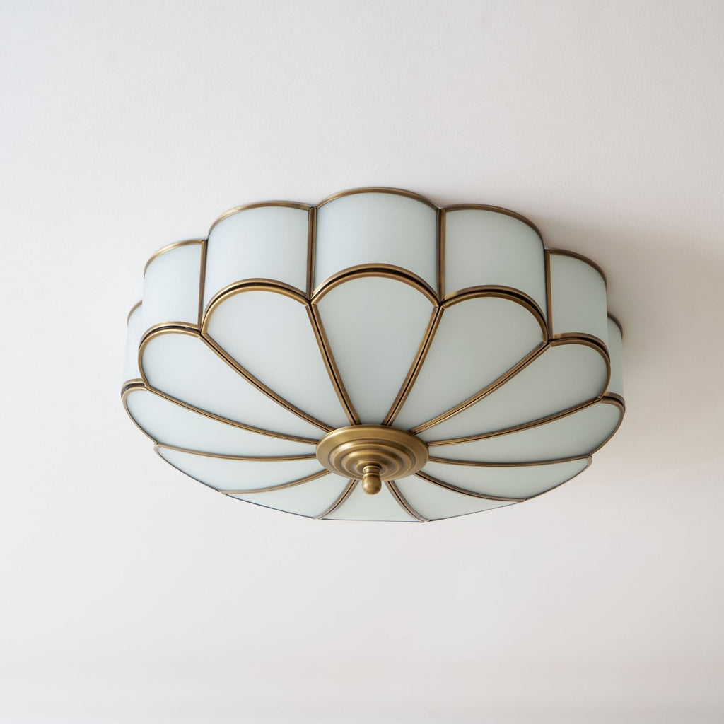 Semi Flush Mount Lighting with Scalloped Glass Dome and Brass Frame Ceiling - Image 67