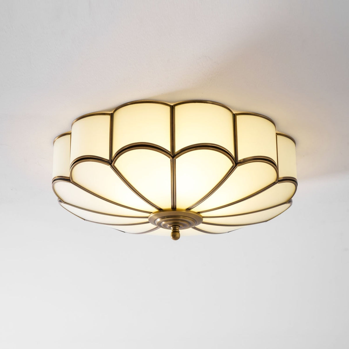 Semi Flush Mount Lighting with Scalloped Glass Dome and Brass Frame Ceiling - Image 68